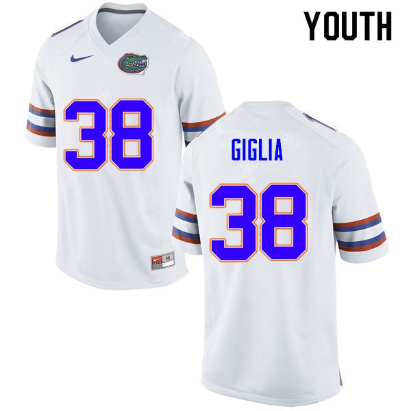 Youth #38 Anthony Giglia Florida Gators College Football Jerseys White